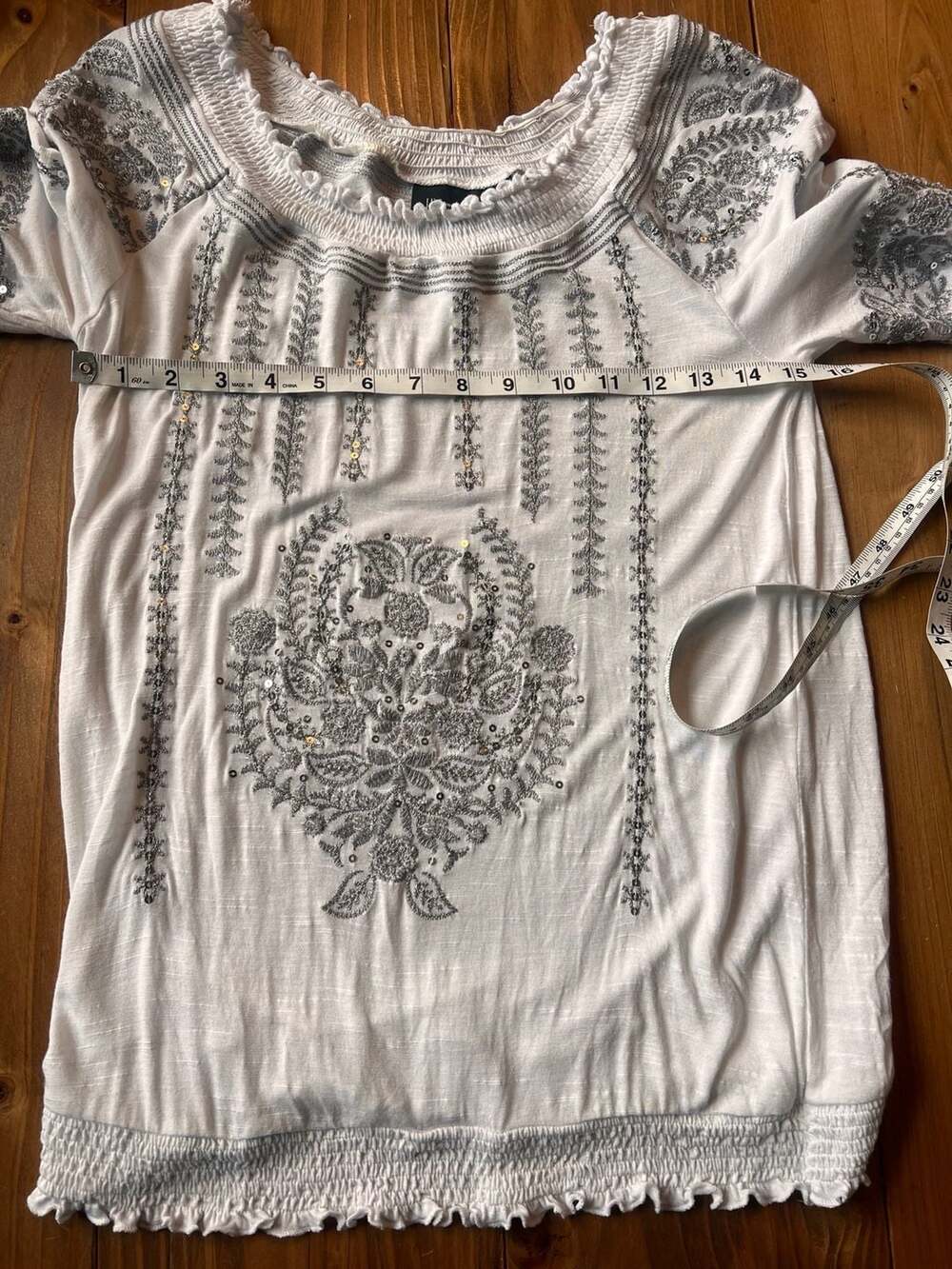 INC International Concepts Petite P Off-Shoulder Embroidered Sequin Blouse Small - Picture 5 of 6
